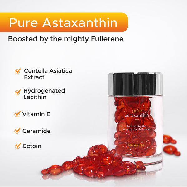 Pure Astaxanthin with Fullerene Serum Capsules for Face - Anti Aging Facial Antioxidant, Brightening with Vitamin E - Skin Care to Reduce Fine Lines, Wrinkles - 30 Capsules